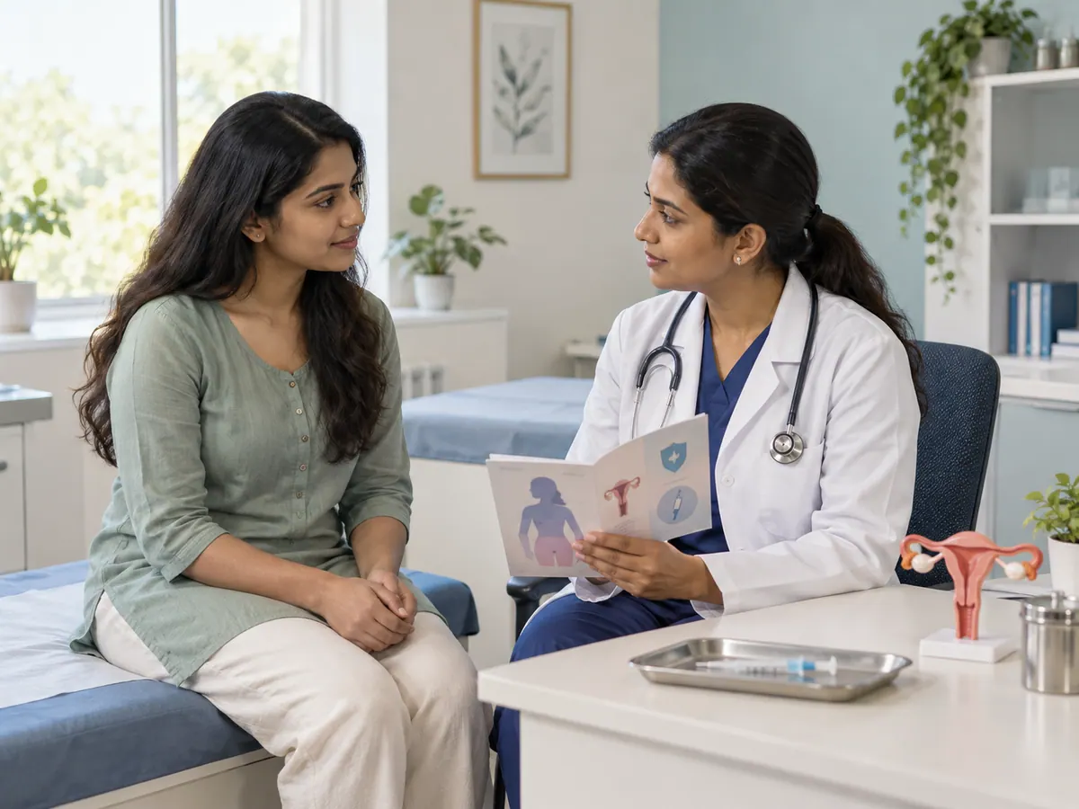 Illustration of a woman discussing cervical screening and HPV prevention