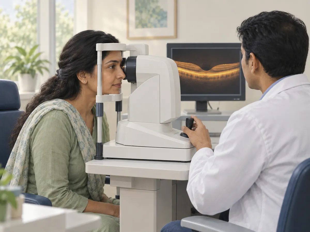 Illustration of a patient having a retinal imaging examination